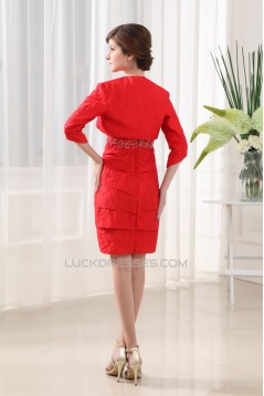 Short/Mini Taffeta Beading Sweetheart 3/4 Sleeve Mother of the Bride Dresses with A Jacket 2040003