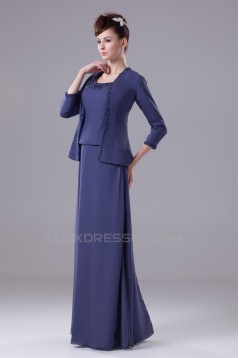 A-Line Square Floor-Length 3/4 Sleeve Beading Mother of the Bride Dresses with A Jacket 2040004
