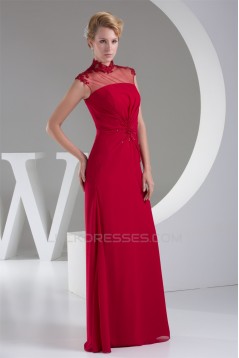 Beading High-Neck Chiffon Silk like Satin Fine Netting Mother of the Bride Dresses 2040011