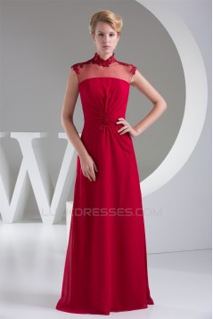 Beading High-Neck Chiffon Silk like Satin Fine Netting Mother of the Bride Dresses 2040011