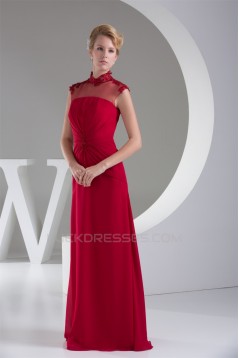 Beading High-Neck Chiffon Silk like Satin Fine Netting Mother of the Bride Dresses 2040011
