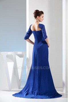 Brush Sweep Train Square Chiffon Long Blue Mother of the Bride Dresses 2040024