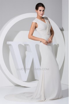 Chiffon Elastic Silk like Satin A-Line Puddle Train Mother of the Bride Dresses 2040026