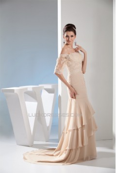 Trumpet/Mermaid Half Sleeve Chiffon Lace Applique Mother of the Bride Evening Dresses 2040027