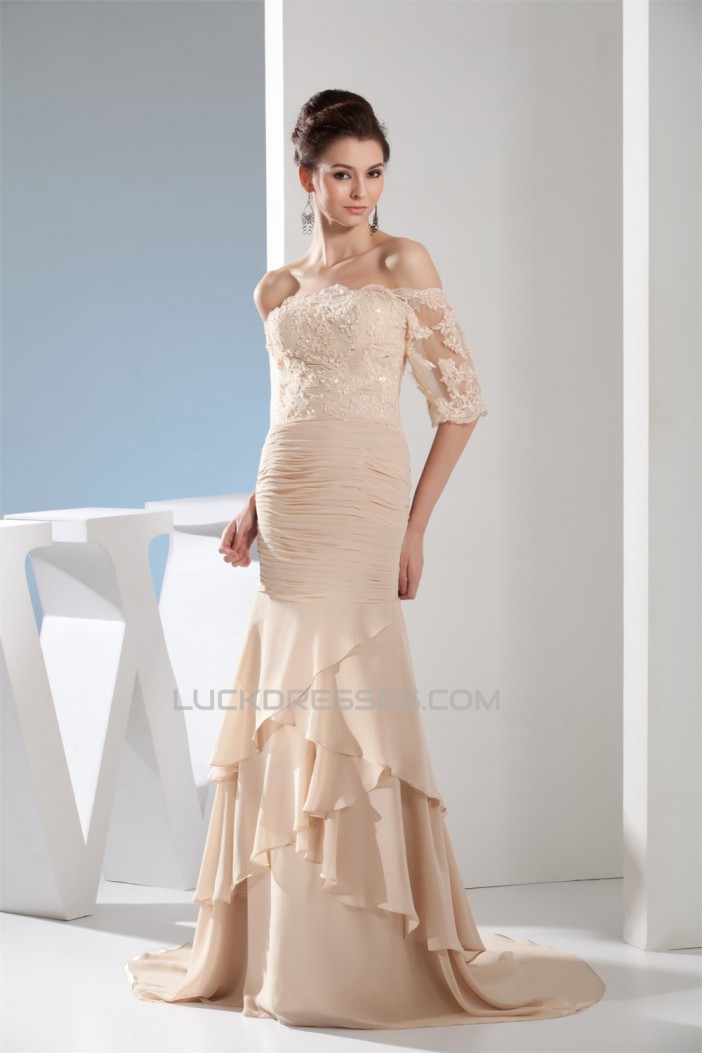 Trumpet/Mermaid Half Sleeve Chiffon Lace Applique Mother of the Bride Evening Dresses 2040027