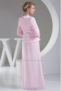 Chiffon Silk like Satin Sheath/Column Ruffles Long Sleeve Mother of the Bride Dresses 2040034