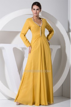 A-Line Long Sleeves V-Neck Floor-Length Beading Mother of the Bride Dresses 2040053