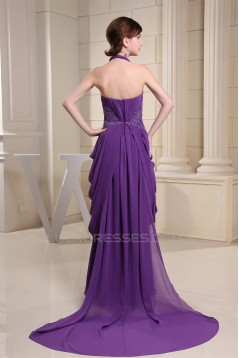 Sheath/Column Halter Puddle Train Chiffon Sleeveless Mother of the Bride Dresses 2040061