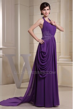 Sheath/Column Halter Puddle Train Chiffon Sleeveless Mother of the Bride Dresses 2040061