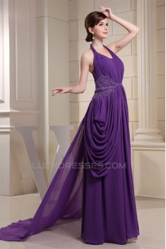 Sheath/Column Halter Puddle Train Chiffon Sleeveless Mother of the Bride Dresses 2040061