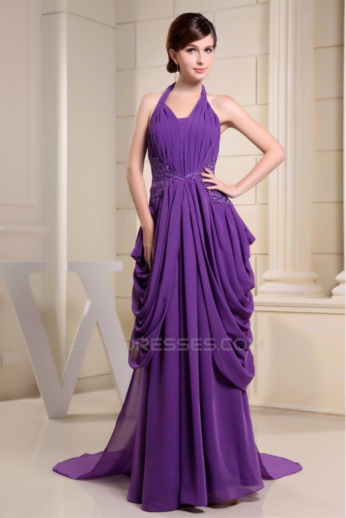 Sheath/Column Halter Puddle Train Chiffon Sleeveless Mother of the Bride Dresses 2040061