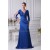 Silk like Satin Satin Chiffon V-Neck 3/4 Sleeve Long Blue Mother of the Bride Dresses 2040085