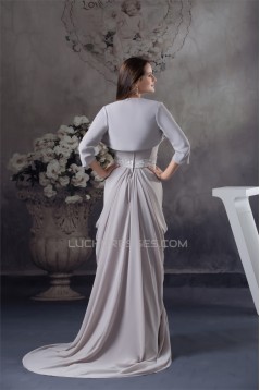 Sheath/Column Sweetheart Chiffon Puddle Train Long Mother of the Bride Dresses with A Jacket 2040096