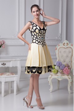 A-Line V-Neck Knee-Length Silk like Satin Sleeveless Mother of the Bride Dresses 2040102