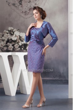 Beading Taffeta Lace Knee-Length Strapless Mother of the Bride Dresses with A 3/4 Sleeve Jacket 2040114
