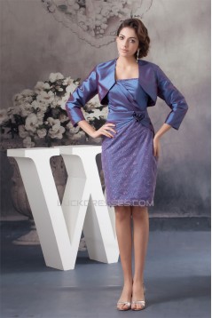 Beading Taffeta Lace Knee-Length Strapless Mother of the Bride Dresses with A 3/4 Sleeve Jacket 2040114