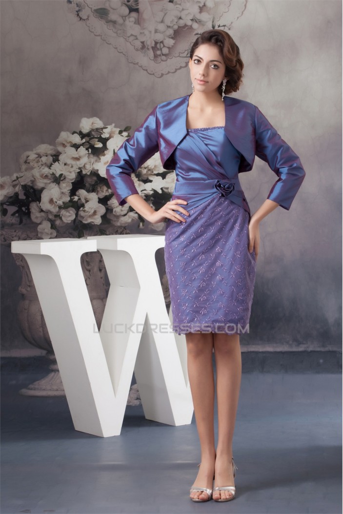 Beading Taffeta Lace Knee-Length Strapless Mother of the Bride Dresses with A 3/4 Sleeve Jacket 2040114