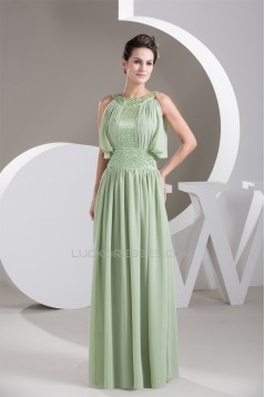 A-Line Chiffon Scoop Floor-Length Draped Mother of the Bride Dresses 2040117