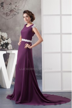 A-Line Beading Scoop Brush Sweep Train Lace Chiffon Mother of the Bride Dresses 2040118