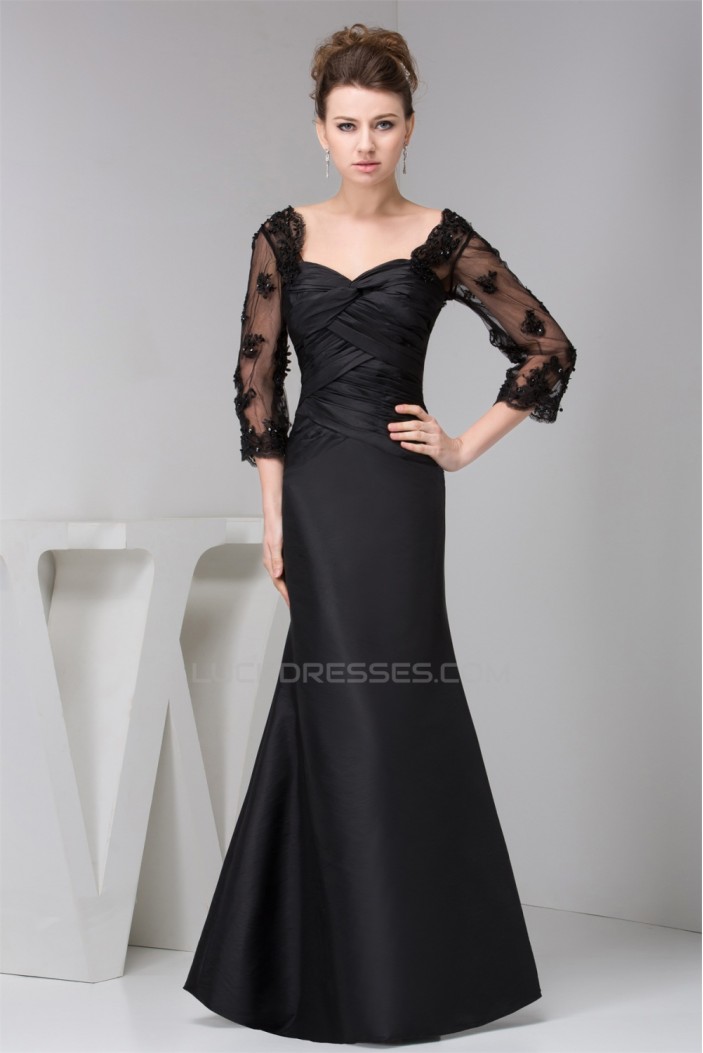 Mermaid/Trumpet Floor-Length Cowl Taffeta Fine Netting Long Black Mother of the Bride Dresses 2040125