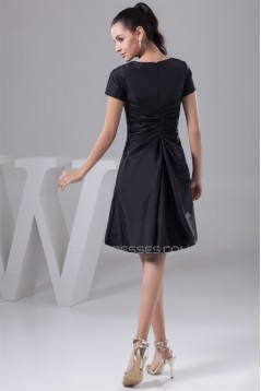 A-Line Handmade Flowers Knee-Length Scoop Short Black Mother of the Bride Dresses 2040131