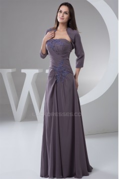 A-Line One-Shoulder Floor-Length Chiffon Lace Mother of the Bride Dresses with A 3/4 Sleeve Jacket 2040137