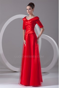 A-Line Half Elbow Length Satin Net Floor-Length Mother of the Bride Dresses 2040162