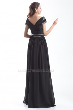 Sheath/Column V-Neck Long Black Chiffon Beading Mother of the Bride Dresses 2040172