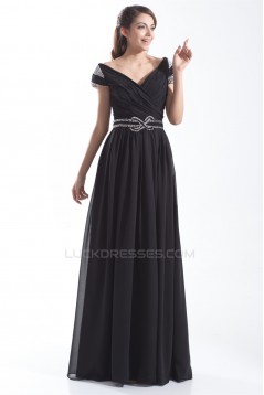 Sheath/Column V-Neck Long Black Chiffon Beading Mother of the Bride Dresses 2040172