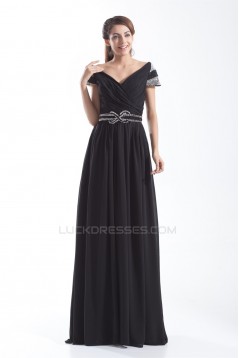 Sheath/Column V-Neck Long Black Chiffon Beading Mother of the Bride Dresses 2040172