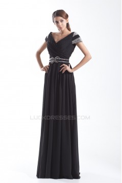 Sheath/Column V-Neck Long Black Chiffon Beading Mother of the Bride Dresses 2040172