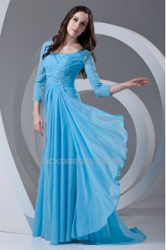 Sheath/Column 3/4 Sleeve Beaded Chiffon Square Mother of the Bride Dresses 2040173