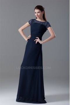 A-Line Short Sleeve Scoop Floor-Length Chiffon Mother of the Bride Dresses 2040190