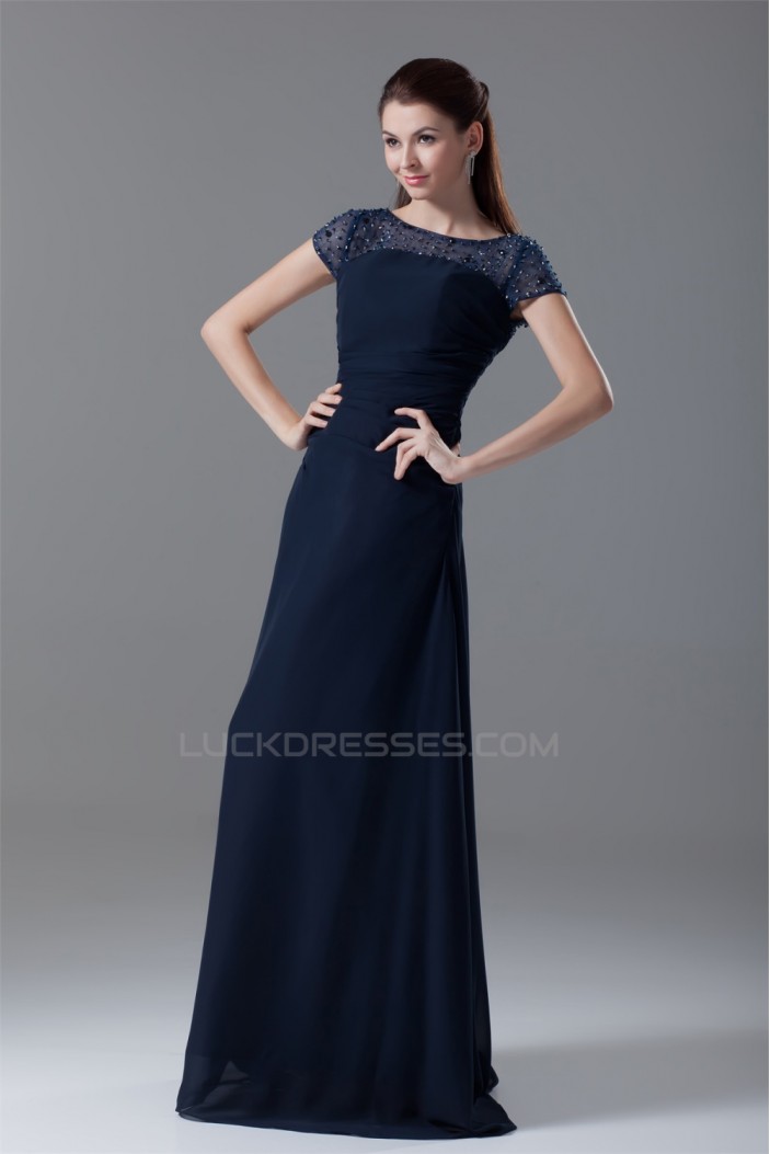 A-Line Short Sleeve Scoop Floor-Length Chiffon Mother of the Bride Dresses 2040190