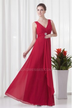 A-Line V-Neck Pleats Sleeveless Floor-Length Chiffon Mother of the Bride Dresses 2040193