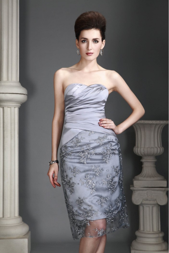 Elegant Knee-Length Silver Mother of the Bride Dresses with A Jacket 2040210