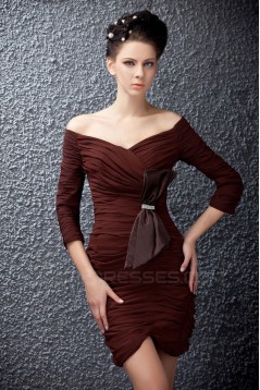 Short/Mini Pleated 3/4 Sleeve V-Neck Mother of the Bride Dresses 2040219