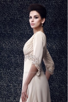 A-Line V-Neck Beaded Long Chiffon Mother of the Bride Dresses 2040220