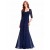 Long Navy Blue Half Sleeves Lace Chiffon Mother of The Bride Dresses 3040001