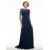 Long Navy Blue 3/4 Length Sleeves Beaded Chiffon Mother of The Bride Dresses 3040002