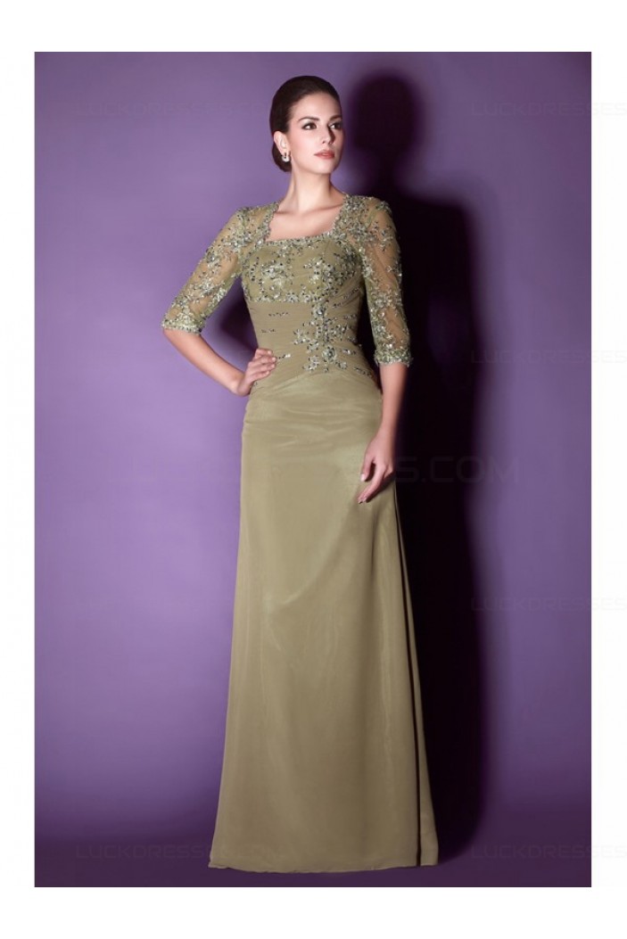 Sheath 3/4 Length Sleeves Floor Length Mother of The Bride Dresses 3040008