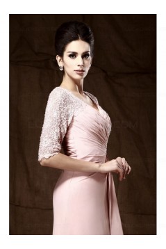 Long Pink Lace Chiffon Half Sleeves Floor Length Mother of The Bride Dresses 3040009