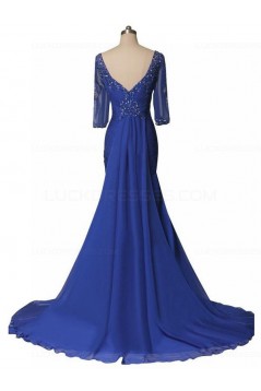 Mermaid Half Sleeves Long Blue Mother of The Bride Dresses 3040012