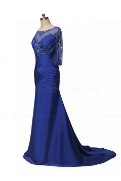 Mermaid Half Sleeves Long Blue Mother of The Bride Dresses 3040012