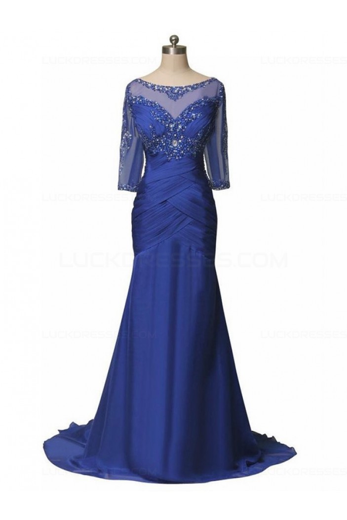 Mermaid Half Sleeves Long Blue Mother of The Bride Dresses 3040012