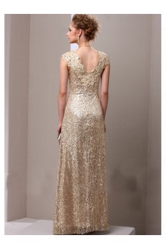 Sheath Gold Sequins Lace V-Neck Long Mother of The Bride Dresses 3040014