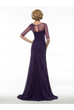 Half Sleeves Illusion Neckline Lace Chiffon Long Purple Mother of The Bride Dresses 3040020
