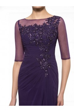 Half Sleeves Illusion Neckline Lace Chiffon Long Purple Mother of The Bride Dresses 3040020