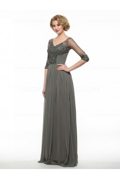 Beaded Crystal Chiffon V-Neck Long Mother of The Bride Dresses 3040023