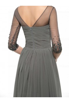 Beaded Crystal Chiffon V-Neck Long Mother of The Bride Dresses 3040023